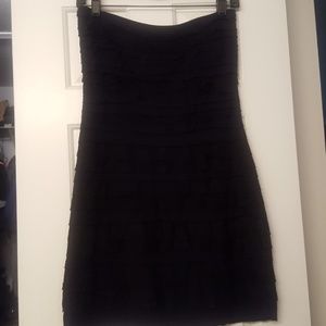 Black strapless lace cocktail dress